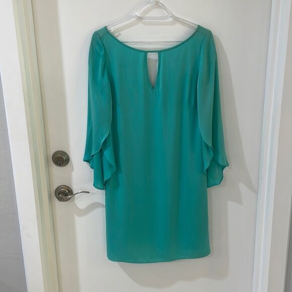 MILLY Jade teal mint green silk butterfly sleeves wedding guest dress size 2 - Picture 3 of 15